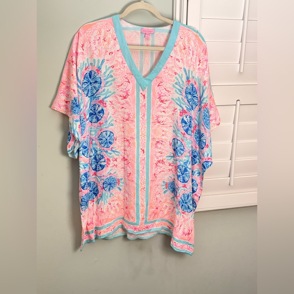 Lilly Pulitzer Sherazade Beach Cover Coral Blue Rayon Size XS - Picture 2 of 6